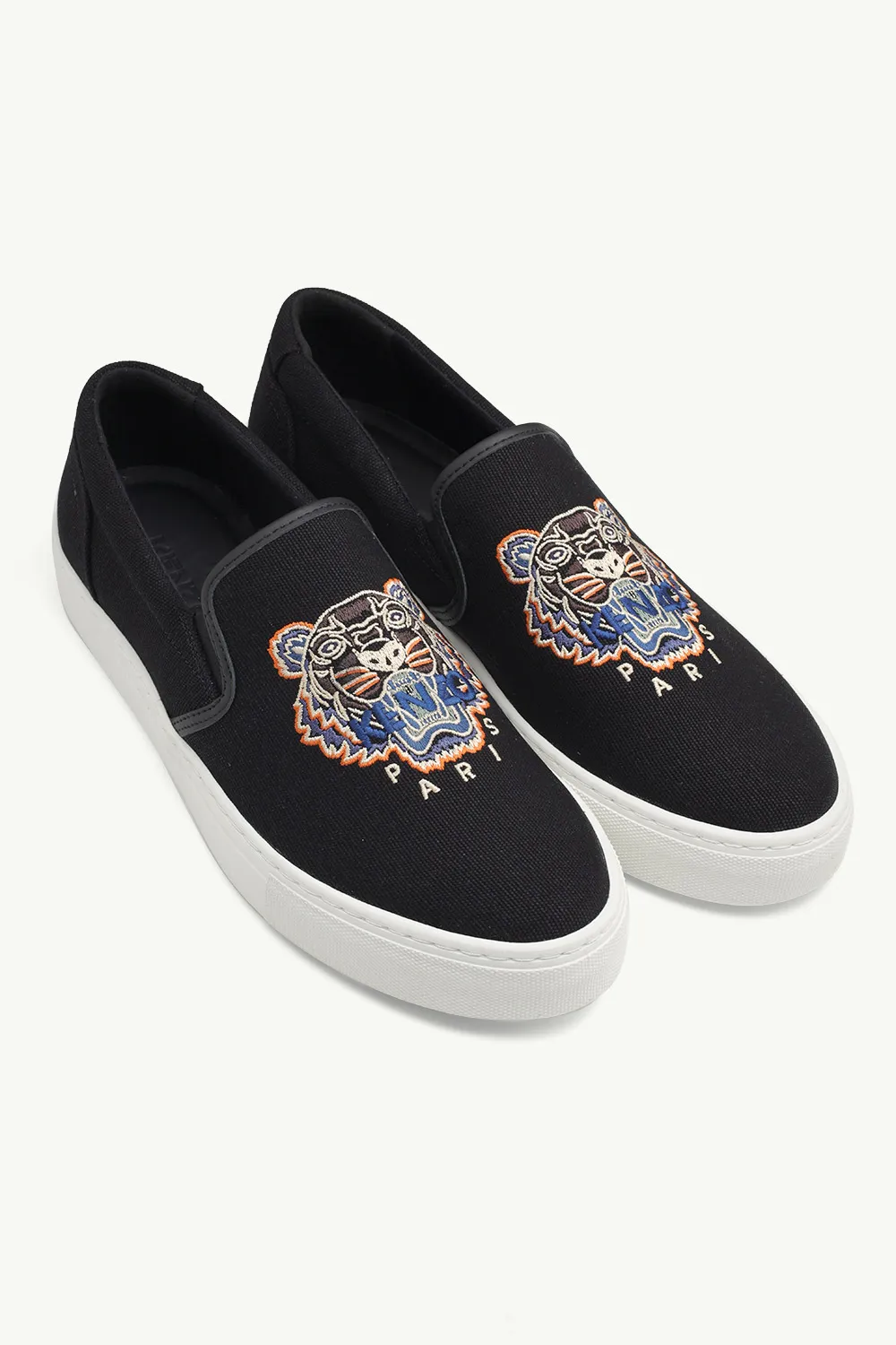 KENZO Men K-Skate Tiger Slip-On in Black/Orange with Embroidered Logo 1