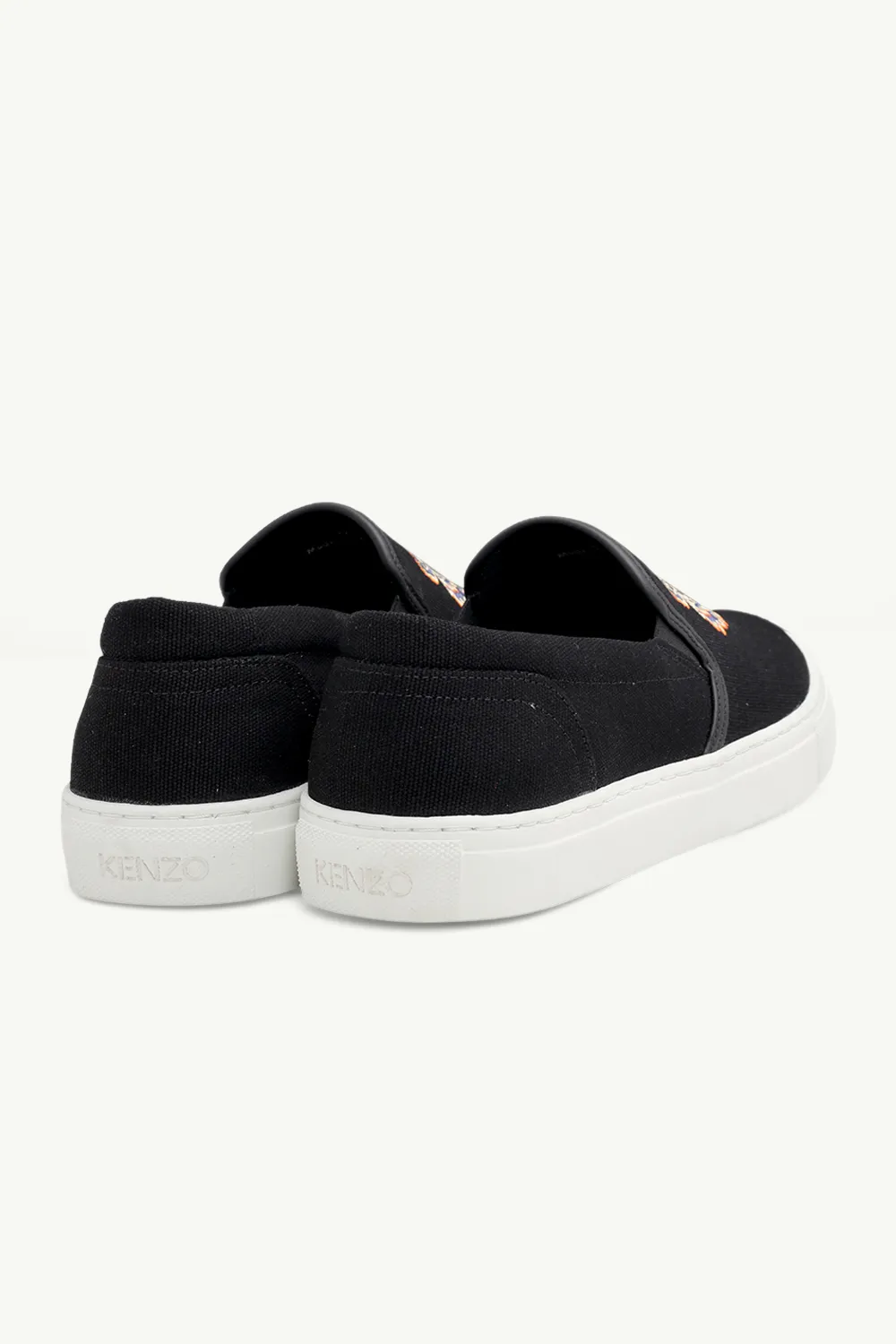 KENZO Men K-Skate Tiger Slip-On in Black/Orange with Embroidered Logo 2