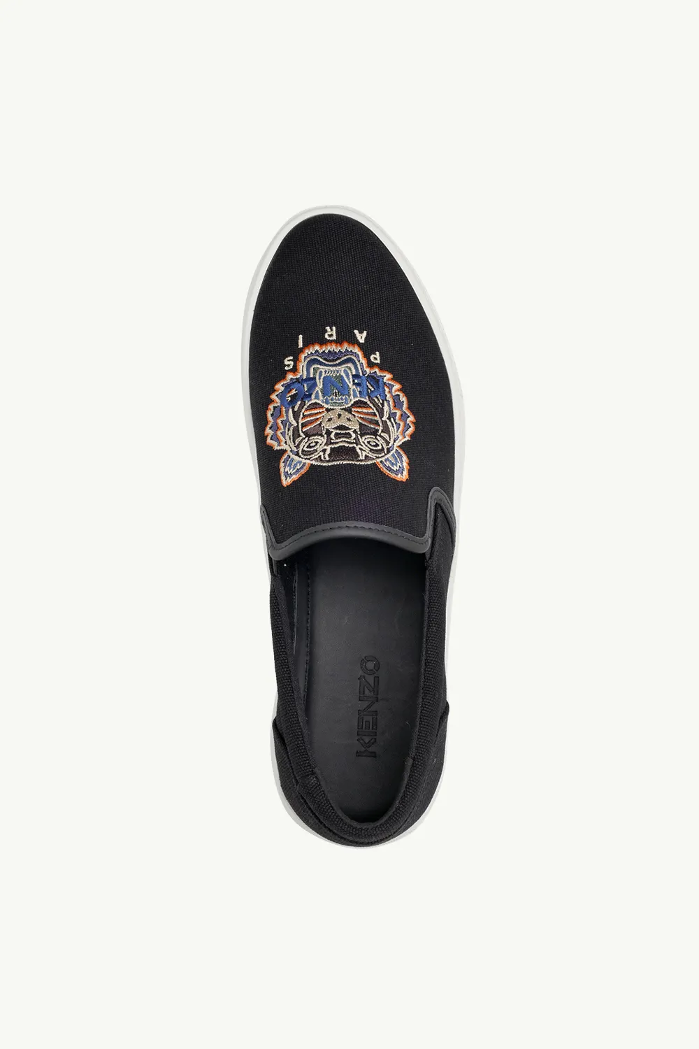 KENZO Men K-Skate Tiger Slip-On in Black/Orange with Embroidered Logo 3