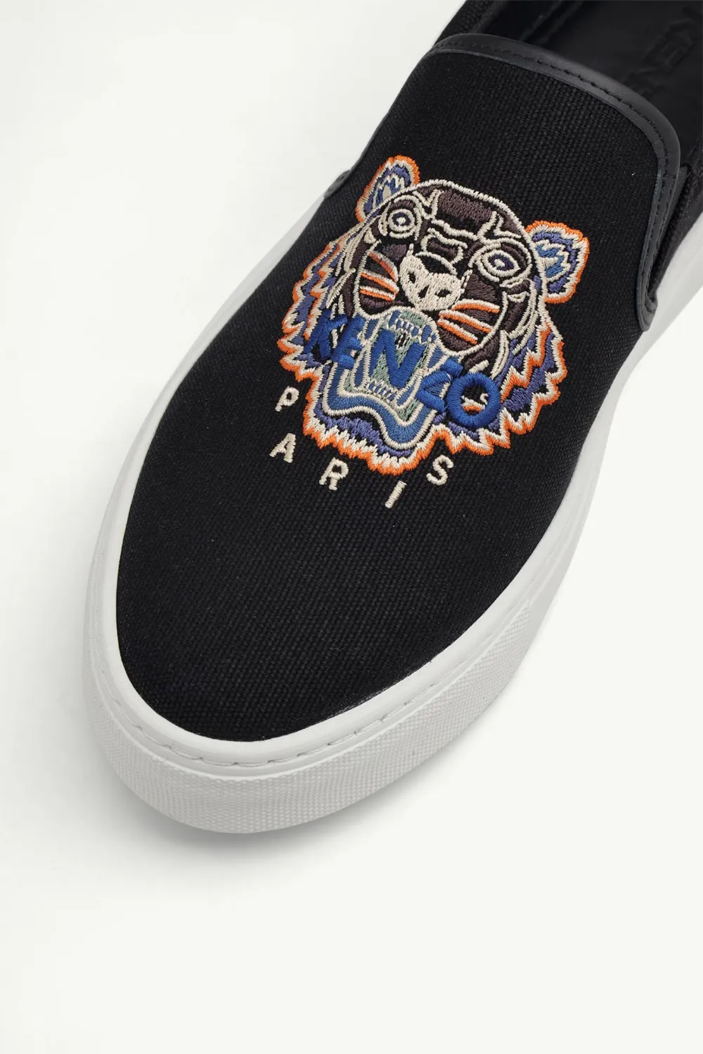 KENZO Men K-Skate Tiger Slip-On in Black/Orange with Embroidered Logo 4