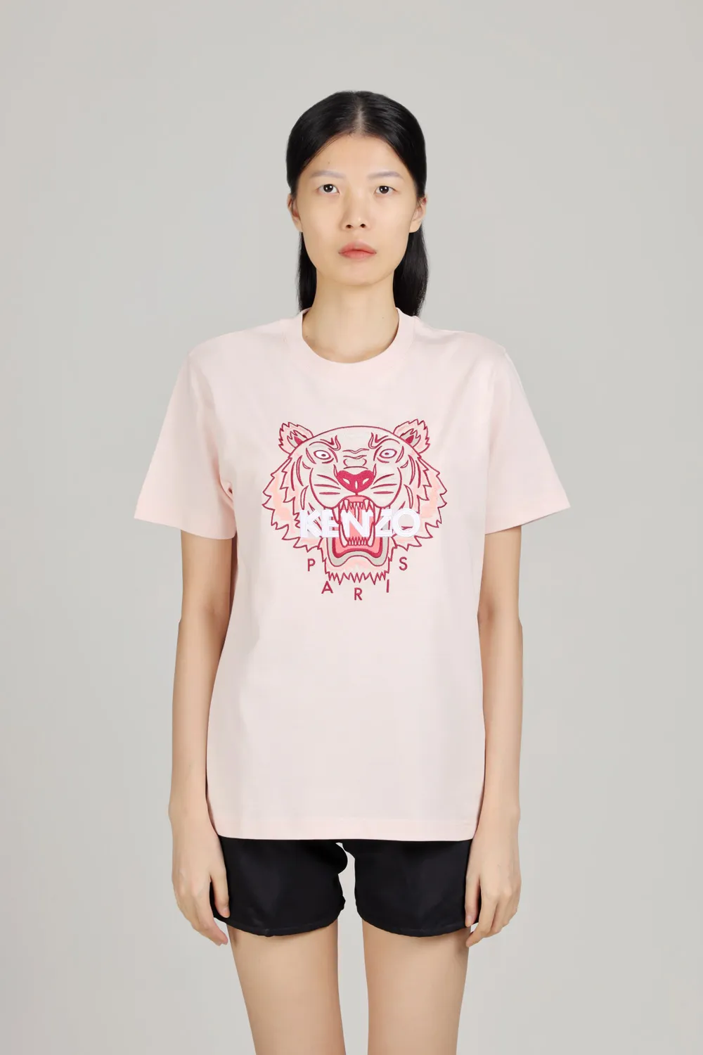 KENZO Women Embroidered Tiger T-Shirt in Faded Pink/White/Brown 1