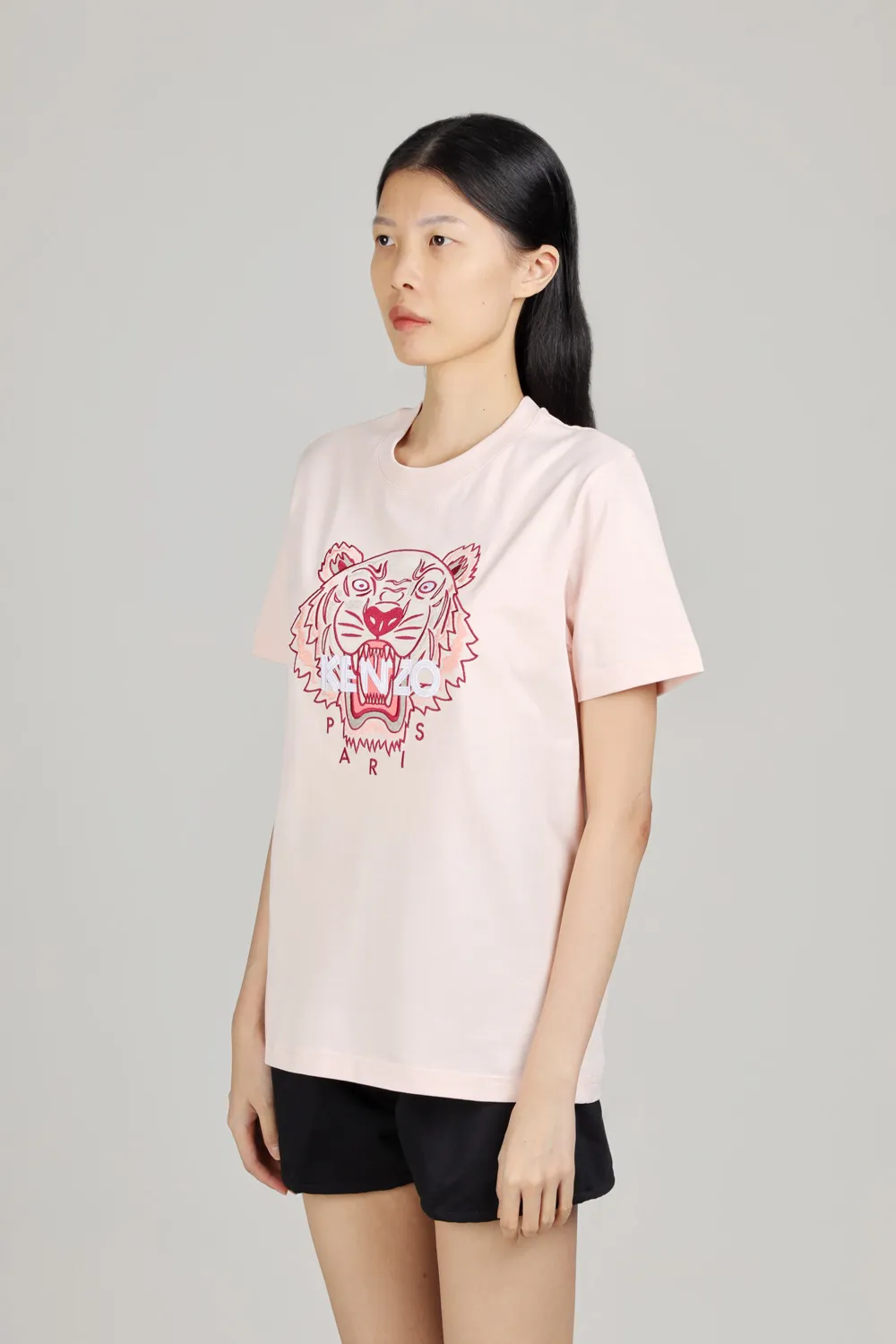 KENZO Women Embroidered Tiger T-Shirt in Faded Pink/White/Brown 3