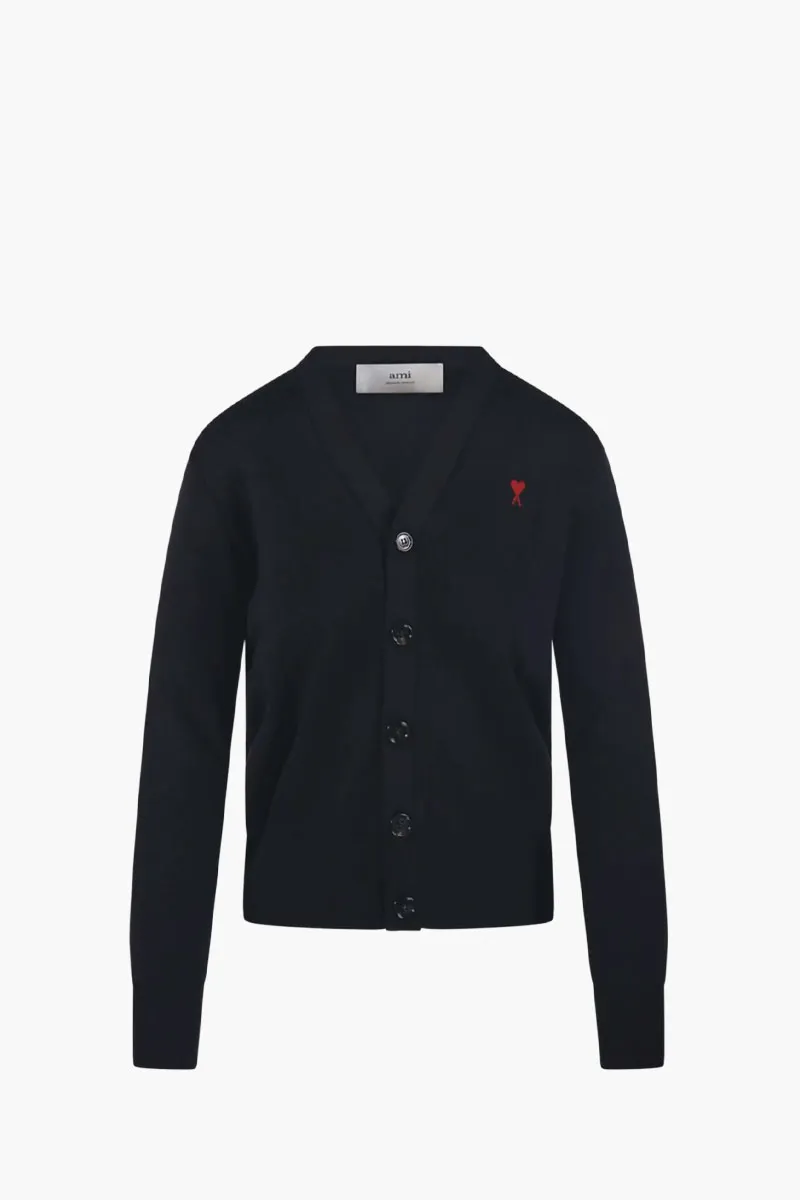 AMI Women De Coeur Cardigan in Black Merino Wool 0