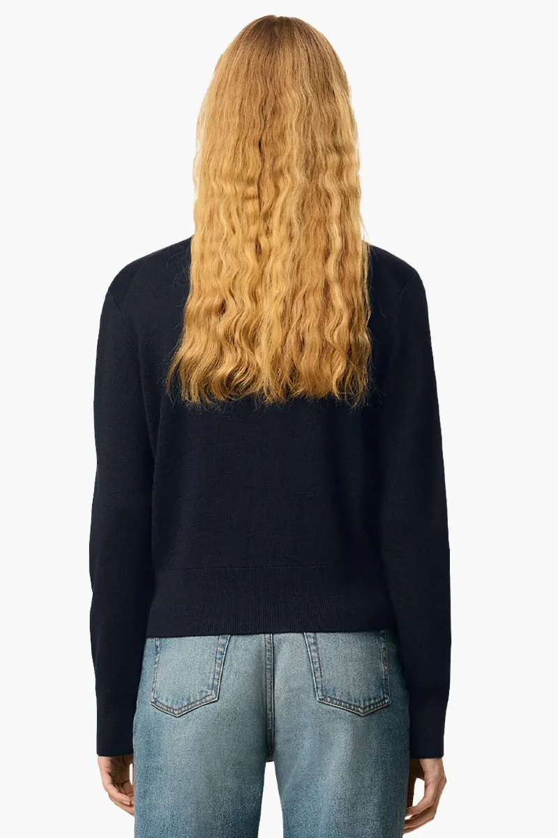 AMI Woman De Coeur Crewneck Sweater in Navy/Red Wool 2
