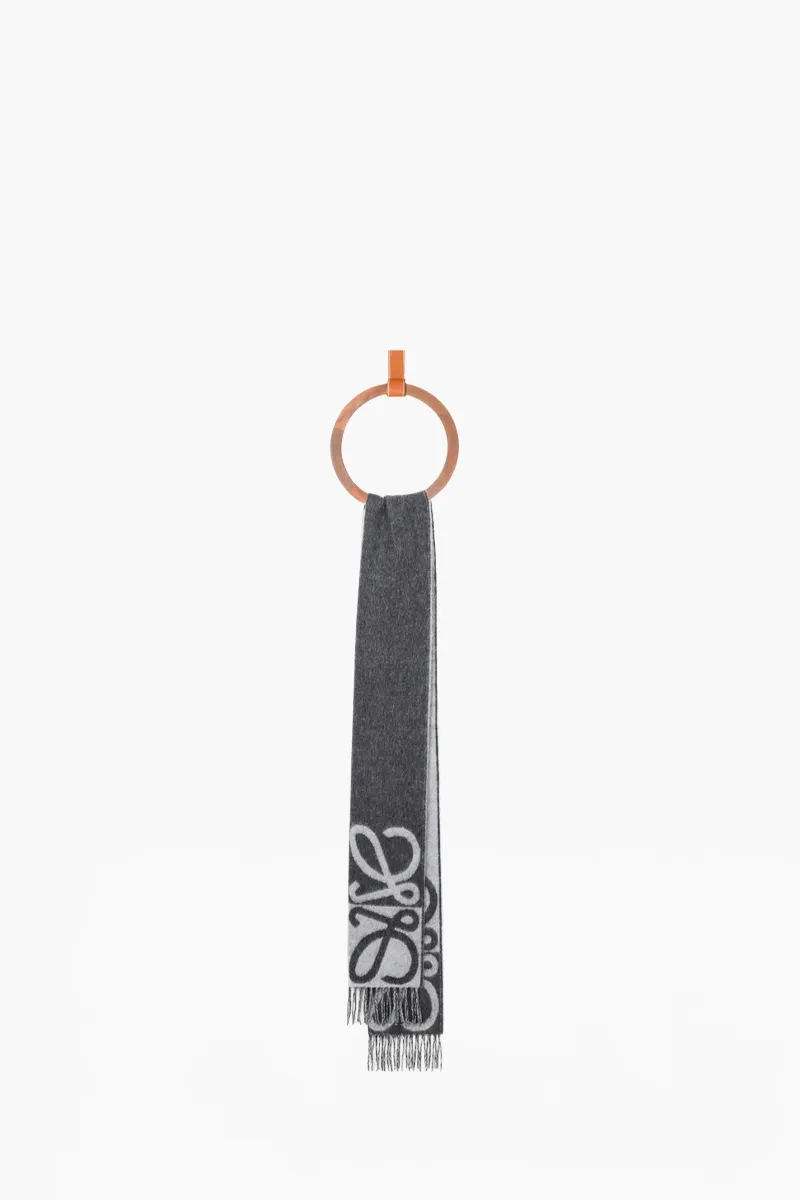 LOEWE Anagram Two-Tone Jacquard Scarf in Dark Grey/Light Grey Wool and Cashmere 1