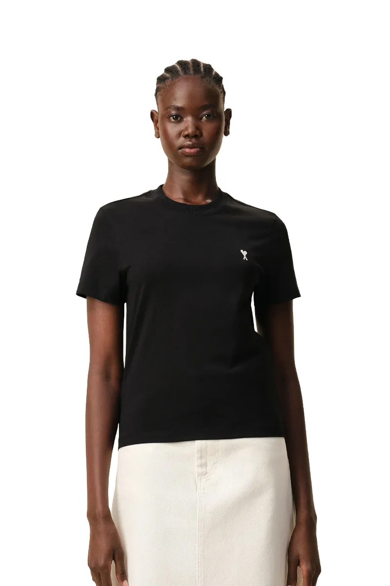 AMI Women Ami De Coeur Cropped T-Shirt in Black/White Cream Cotton 1
