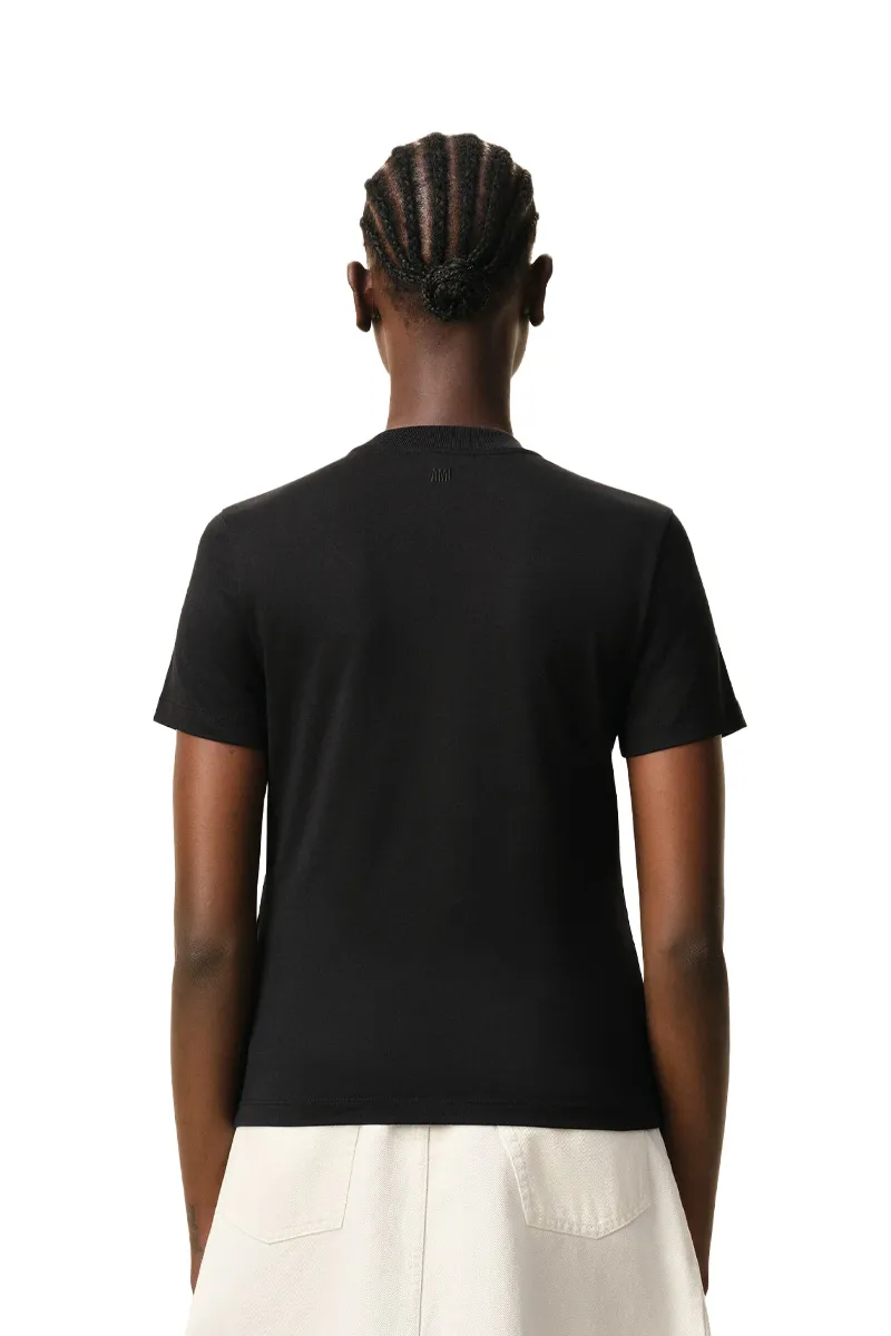 AMI Women Ami De Coeur Cropped T-Shirt in Black/White Cream Cotton 2