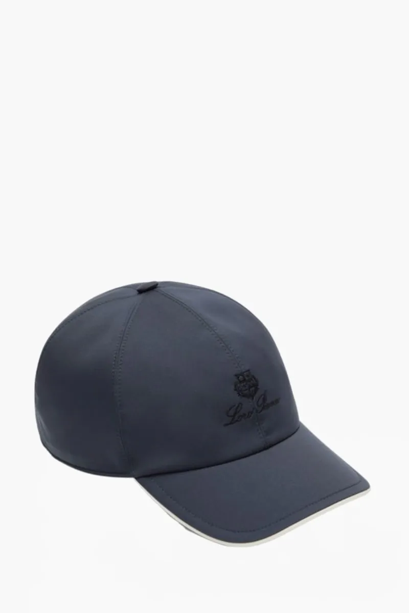 LORO PIANA Baseball Cap in Blue Navy/Ivory Nylon with Loro Piana Logo 1