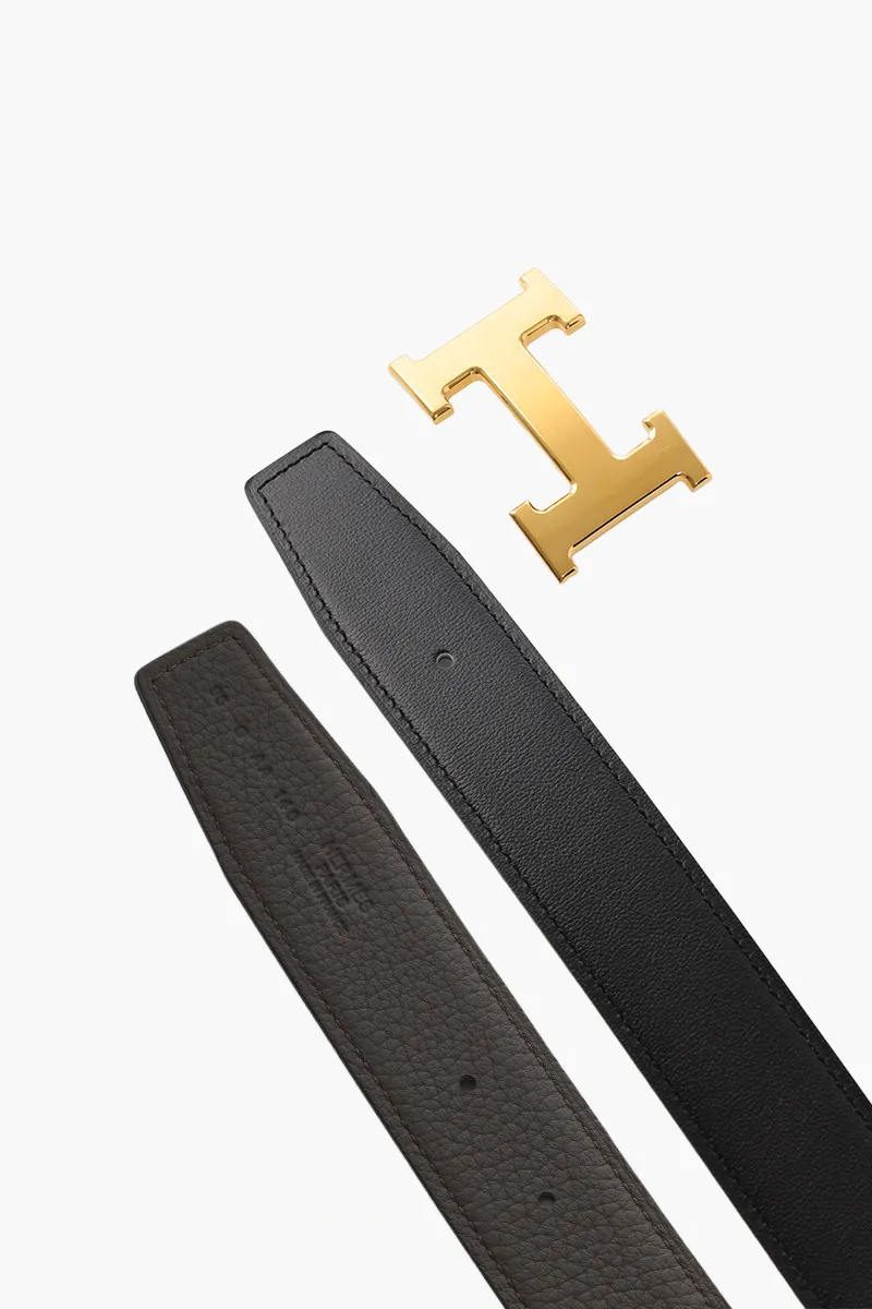 HERMÈS Reversible H Buckle Belt 32mm in Black/Tin Togo Calfskin GHW 3