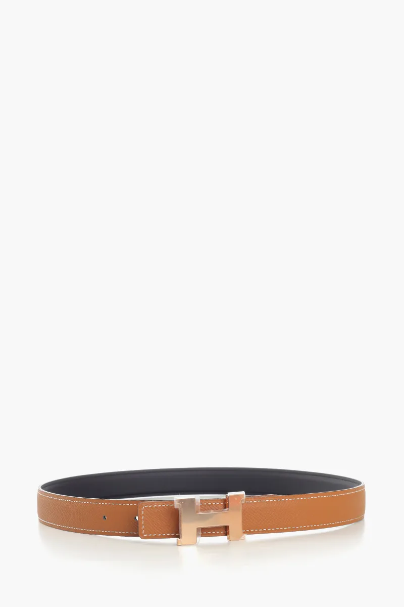 HERMÈS Reversible Mini H Buckle Belt 24mm in Black/Gold Epsom Calfskin RGHW 1