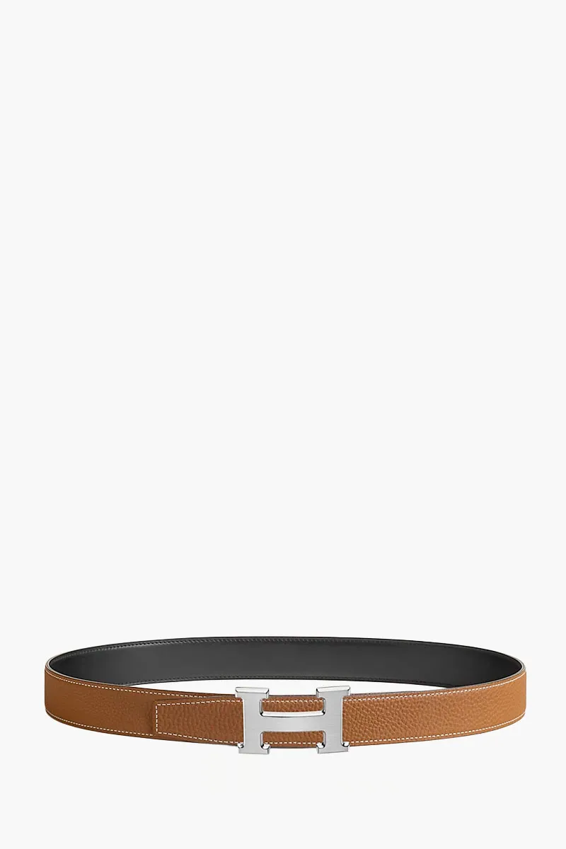 HERMÈS Reversible H Buckle Belt 32mm in Black/Gold Togo Calfskin Brushed Palladium 1