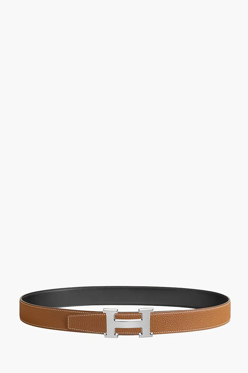 HERMÈS Reversible H Buckle Belt 32mm in Black/Gold Togo Calfskin Brushed Palladium 1