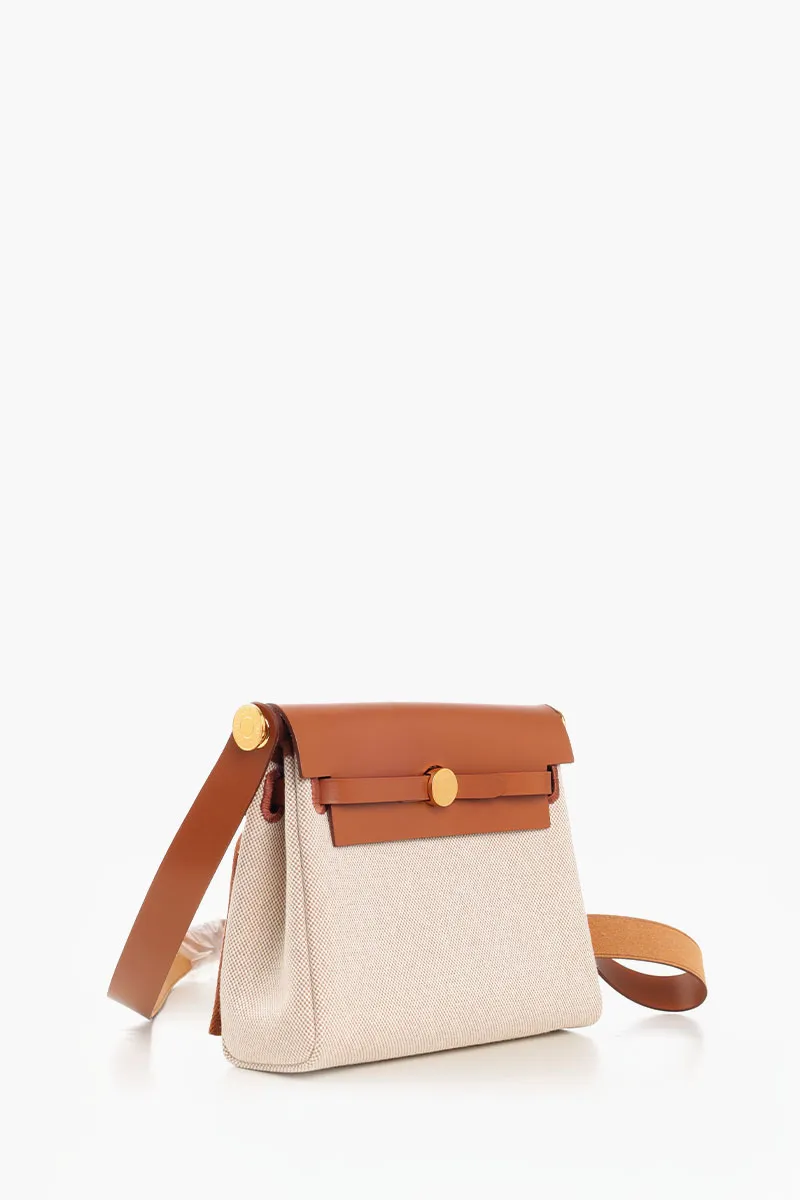 HERMÈS BNIB Herbag Zip 20 HB 20 Bag in Ecru/Beige/Fawn H Viking Canvas and Hunter Cowhide GHW 1
