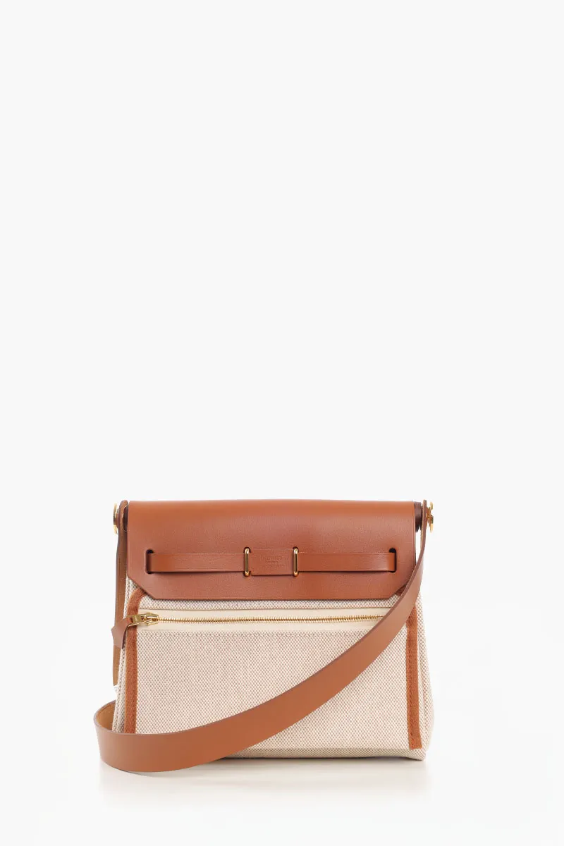 HERMÈS BNIB Herbag Zip 20 HB 20 Bag in Ecru/Beige/Fawn H Viking Canvas and Hunter Cowhide GHW 2