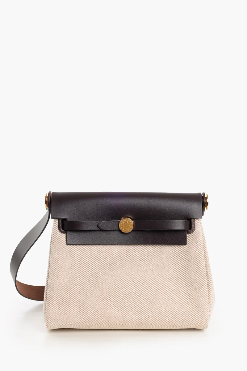 HERMÈS BNIB Herbag Zip 20 HB 20 Bag in Ecru/Beige/Ebene H Viking Canvas and Hunter Cowhide GHW 0