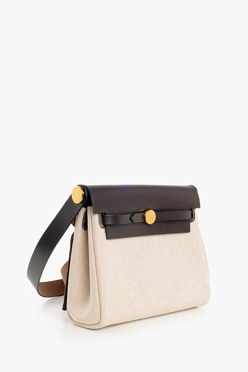 HERMÈS BNIB Herbag Zip 20 HB 20 Bag in Ecru/Beige/Ebene H Viking Canvas and Hunter Cowhide GHW 1