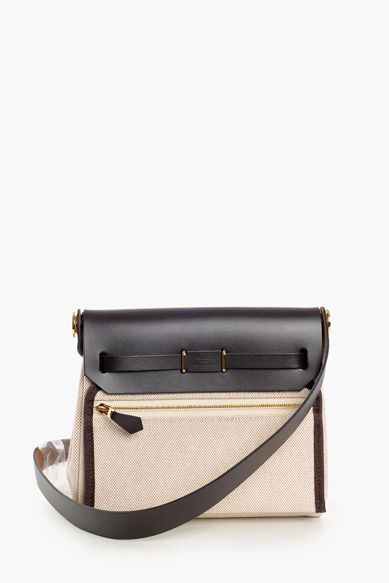 HERMÈS BNIB Herbag Zip 20 HB 20 Bag in Ecru/Beige/Ebene H Viking Canvas and Hunter Cowhide GHW 2