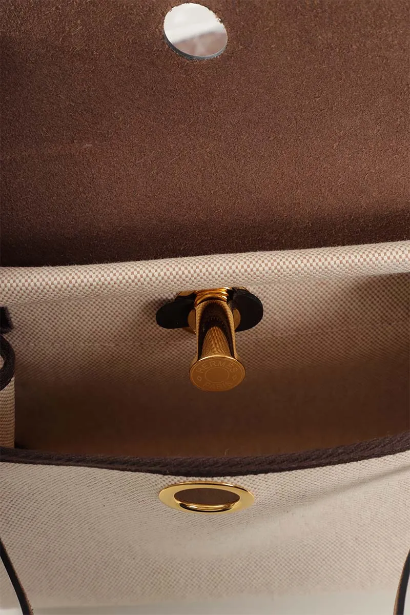 HERMÈS BNIB Herbag Zip 20 HB 20 Bag in Ecru/Beige/Ebene H Viking Canvas and Hunter Cowhide GHW 3