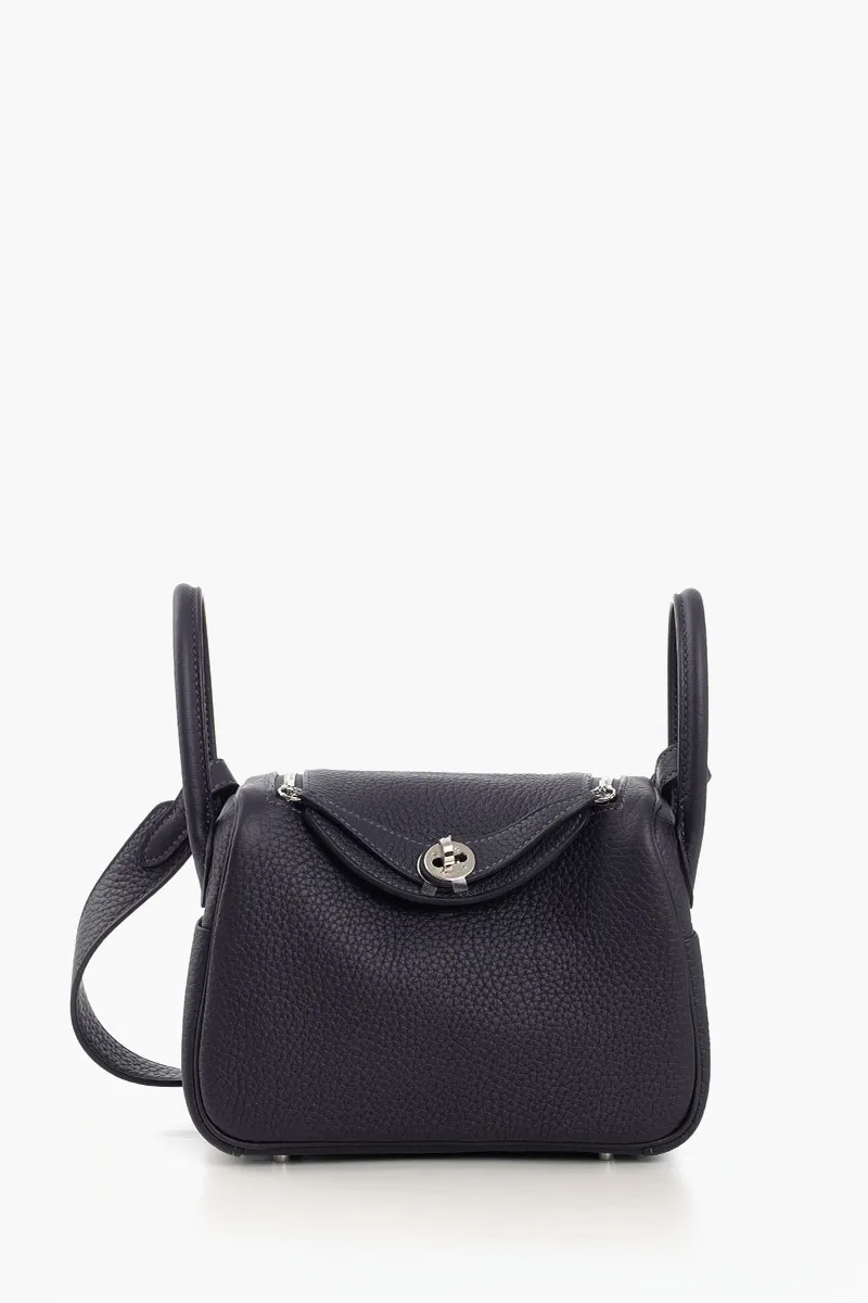 HERMÈS Mini Lindy bag in Caban Taurillon Clemence SHW 0