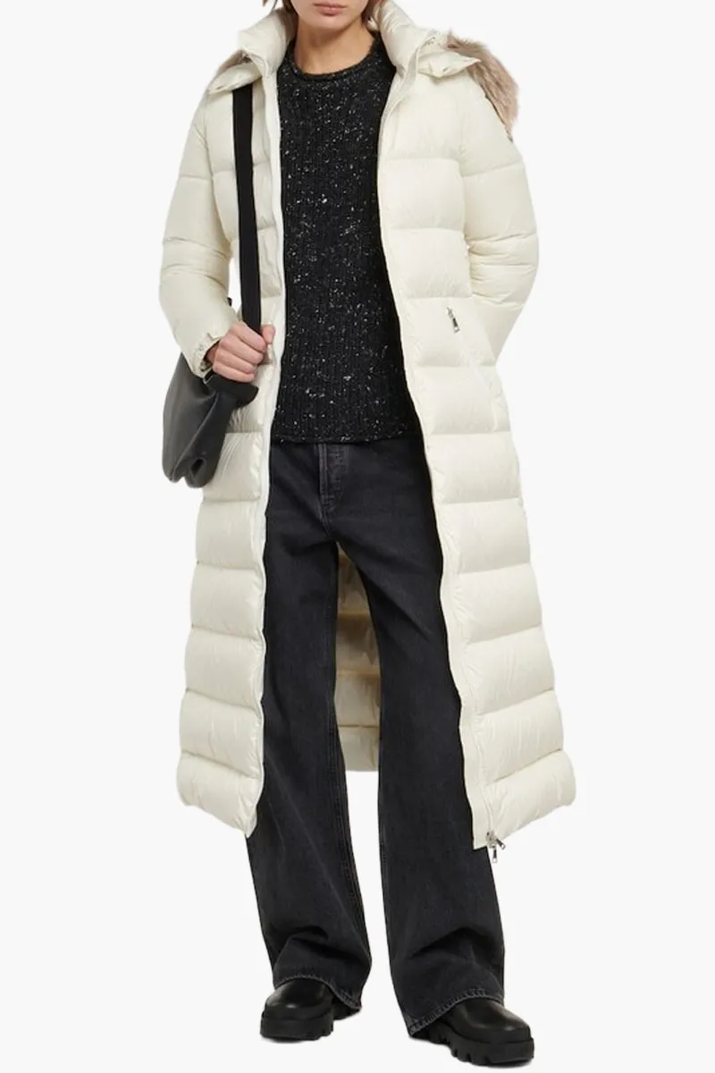 MONCLER Women Fudson Quilted Long Down Coat in White Nylon 1