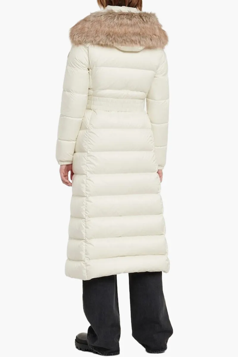 MONCLER Women Fudson Quilted Long Down Coat in White Nylon 2