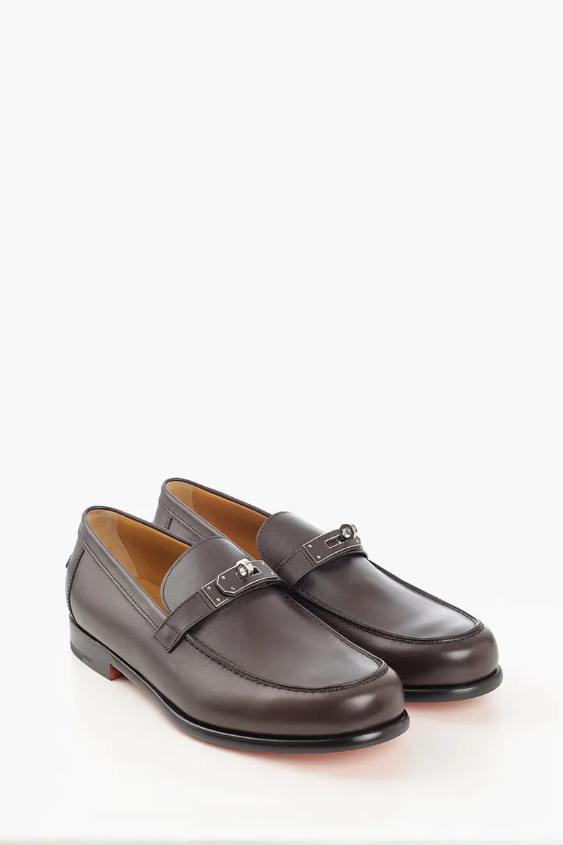 HERMÈS Destin Loafers in Ebony/Brown Calfskin with Kelly Buckle 2