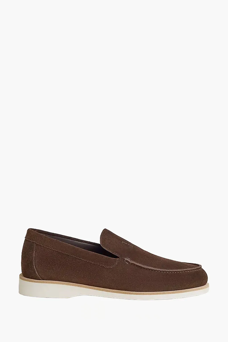HERMÈS Men Low Signature H Diamant Loafers in Ebony/Brown Suede Calfskin 0