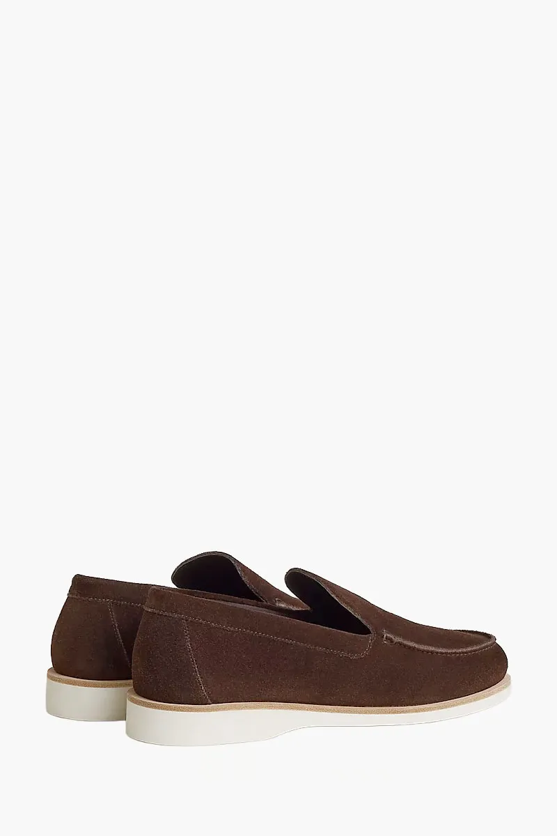 HERMÈS Men Low Signature H Diamant Loafers in Ebony/Brown Suede Calfskin 1