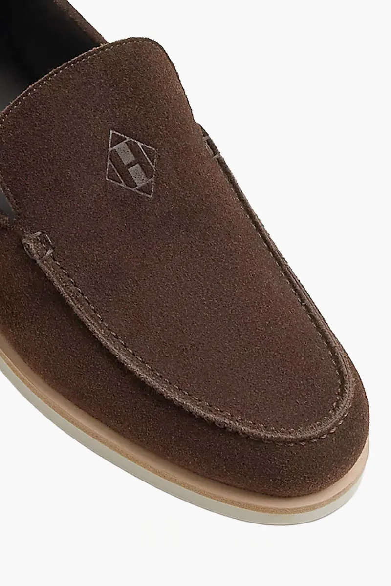 HERMÈS Men Low Signature H Diamant Loafers in Ebony/Brown Suede Calfskin 2