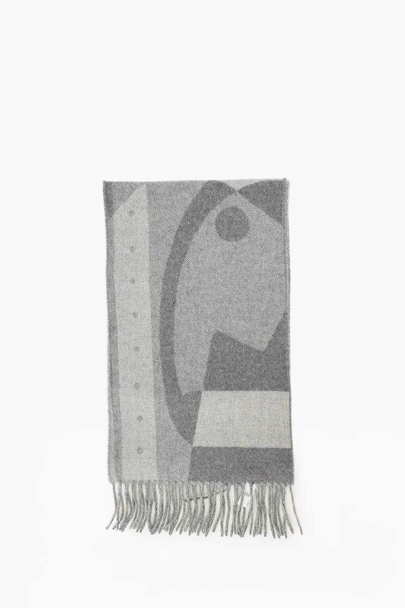 HERMÈS Ready Steady Go Jacquard Scarf in Elephant Grey/Light Heather Grey Cashmere 2