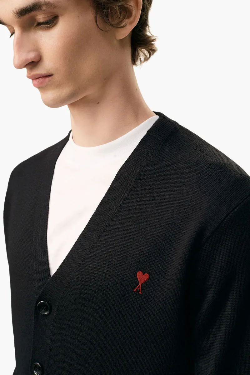 AMI De Coeur Cardigan in Black/Red Merino Wool Knit 3