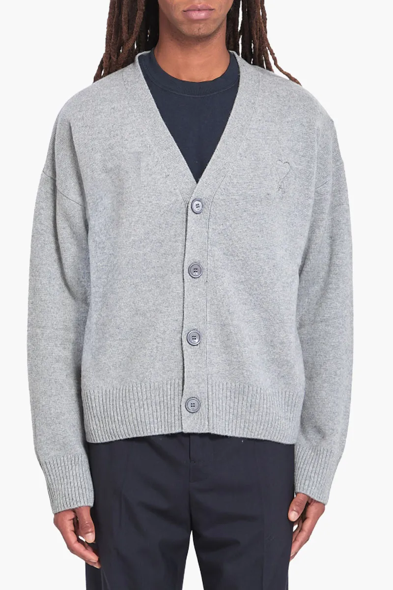 AMI Paris Ami de Coeur Cardigan in Grey Wool 1