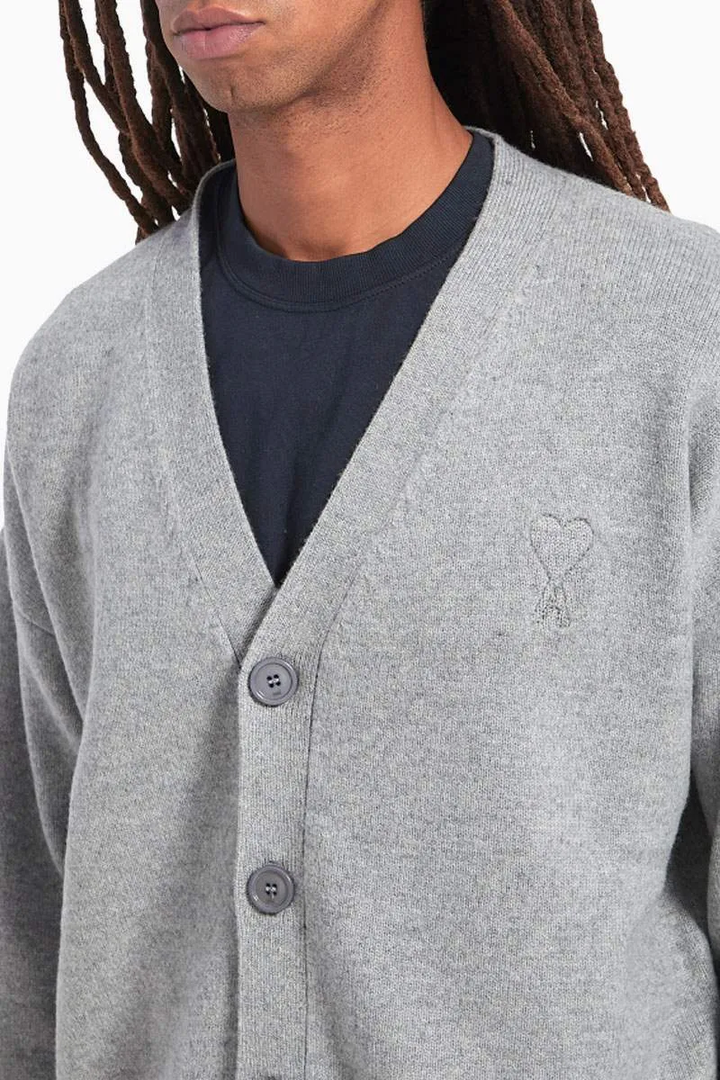 AMI Paris Ami de Coeur Cardigan in Grey Wool 3