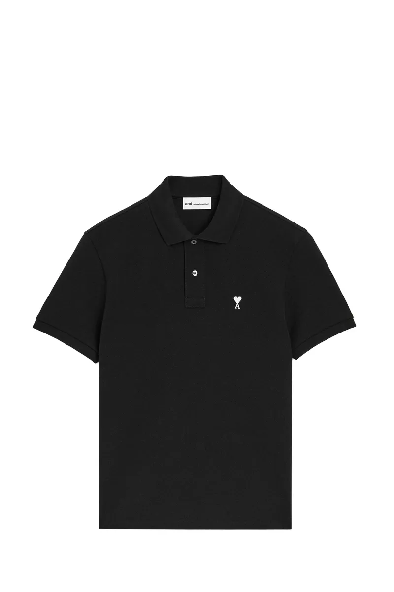 AMI Men De Coeur Short Sleeves Polo Shirt in Black/White Cotton 0