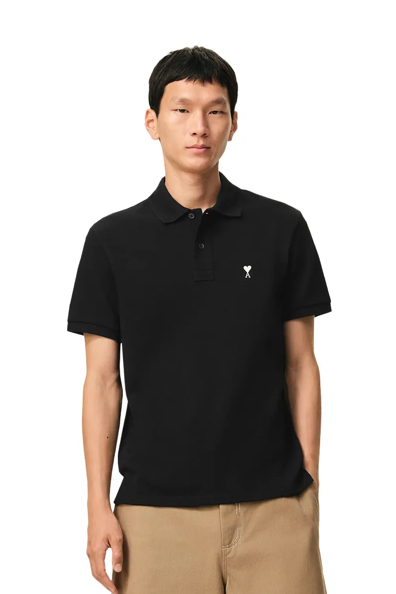 AMI Men De Coeur Short Sleeves Polo Shirt in Black/White Cotton 1