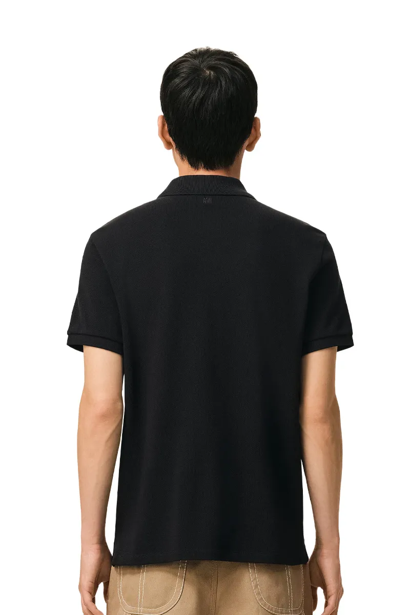 AMI Men De Coeur Short Sleeves Polo Shirt in Black/White Cotton 2