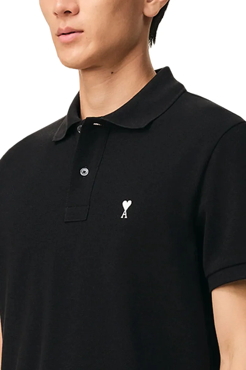 AMI Men De Coeur Short Sleeves Polo Shirt in Black/White Cotton 3