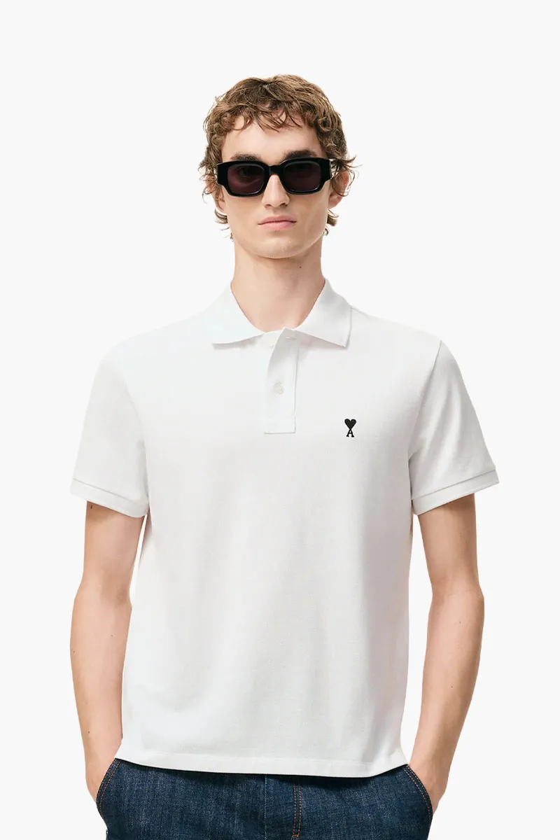 AMI Men De Coeur Short Sleeves Polo Shirt in White Cotton 1