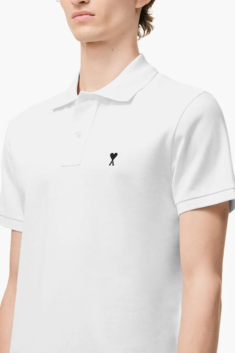 AMI Men De Coeur Short Sleeves Polo Shirt in White Cotton 3