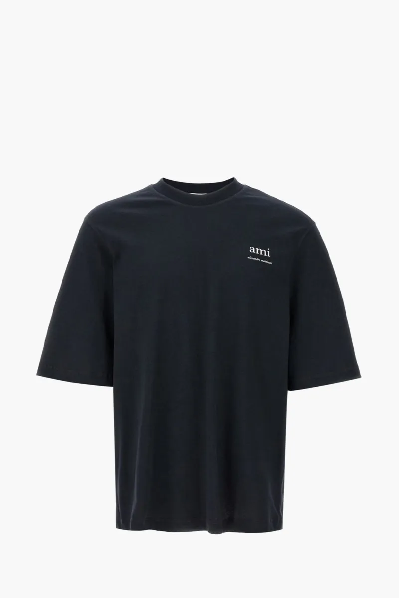 AMI Logo Patch Oversized T-Shirt in Navy Cotton Jersey 0