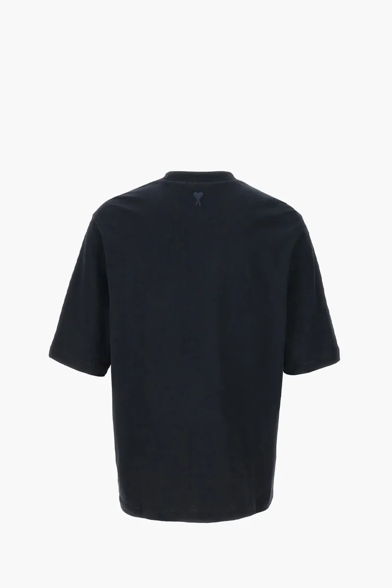 AMI Logo Patch Oversized T-Shirt in Navy Cotton Jersey 1