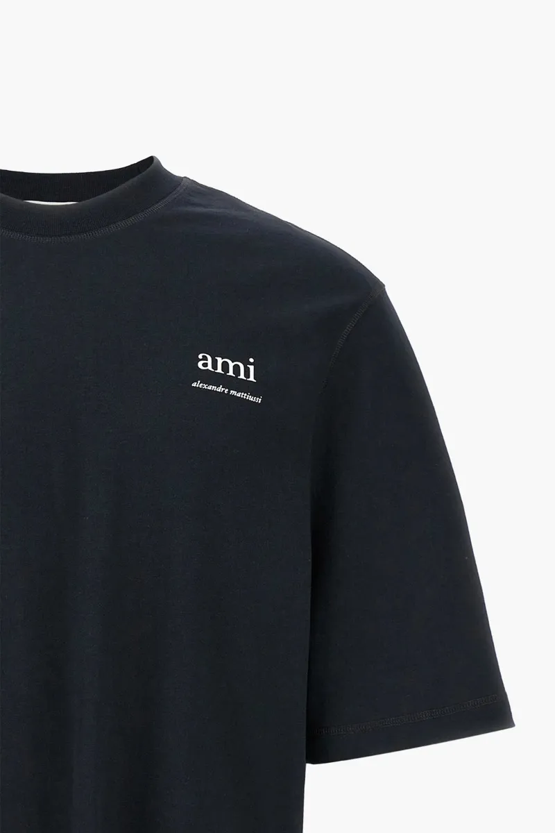 AMI Logo Patch Oversized T-Shirt in Navy Cotton Jersey 2