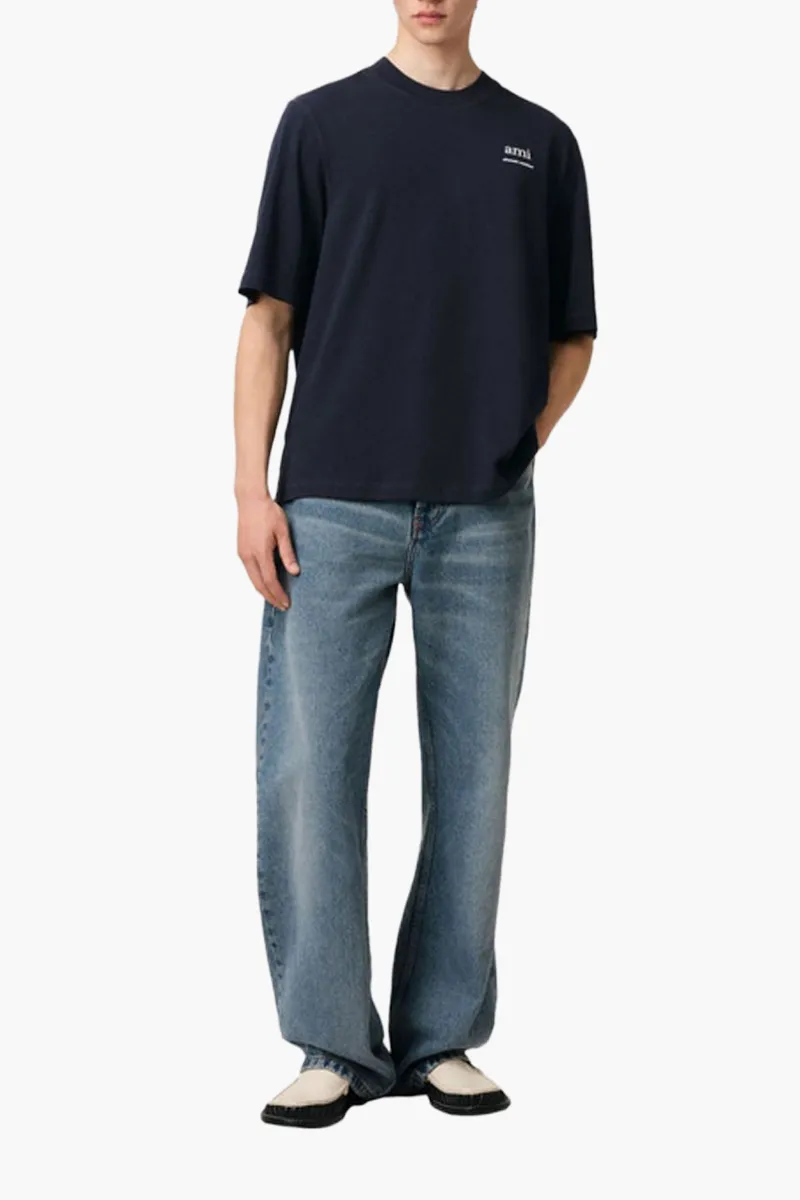 AMI Logo Patch Oversized T-Shirt in Navy Cotton Jersey 3