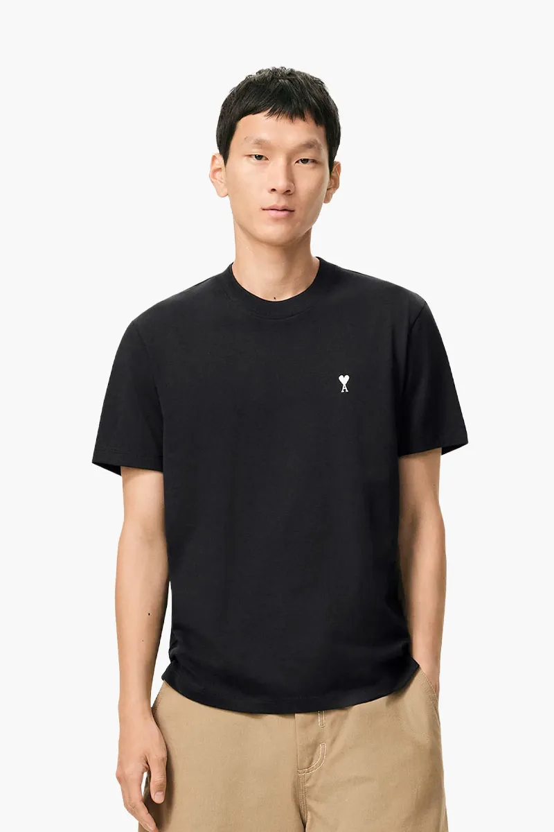 AMI Men Embroidered Black Ami De Coeur T-Shirt in Black/White Cream Cotton 1