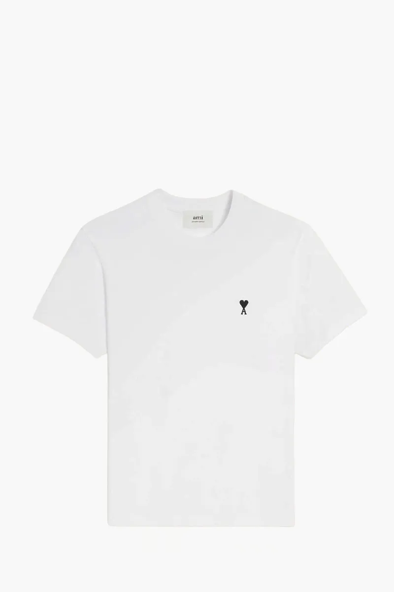 AMI Men Embroidered Black Ami De Coeur T-Shirt in White Cotton 0
