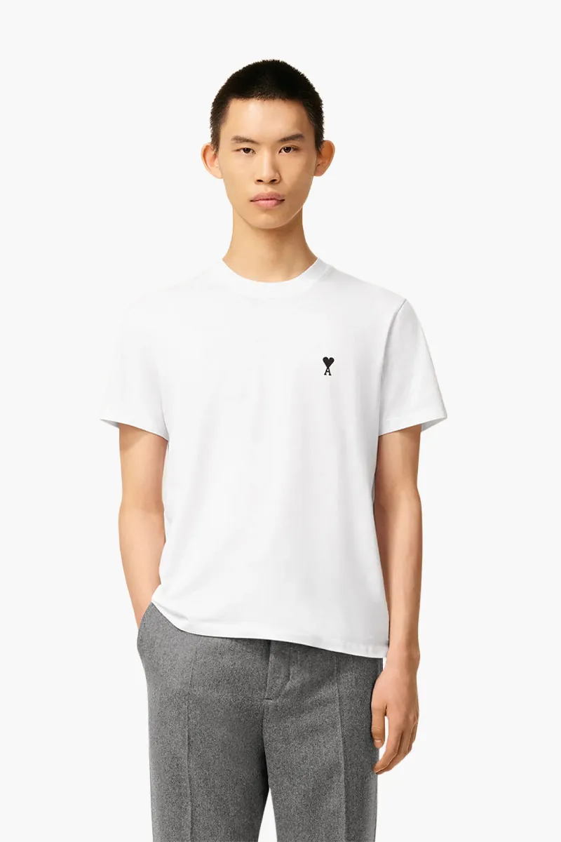 AMI Men Embroidered Black Ami De Coeur T-Shirt in White Cotton 1