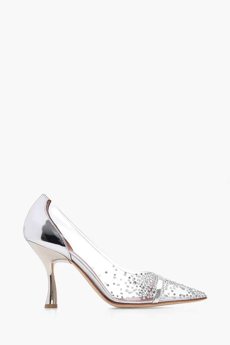 MALONE SOULIERS Joan PVC Heeled Pumps 90mm in Clear/Silver 0