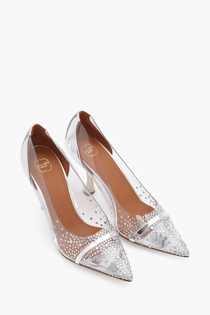 MALONE SOULIERS Joan PVC Heeled Pumps 90mm in Clear/Silver 1