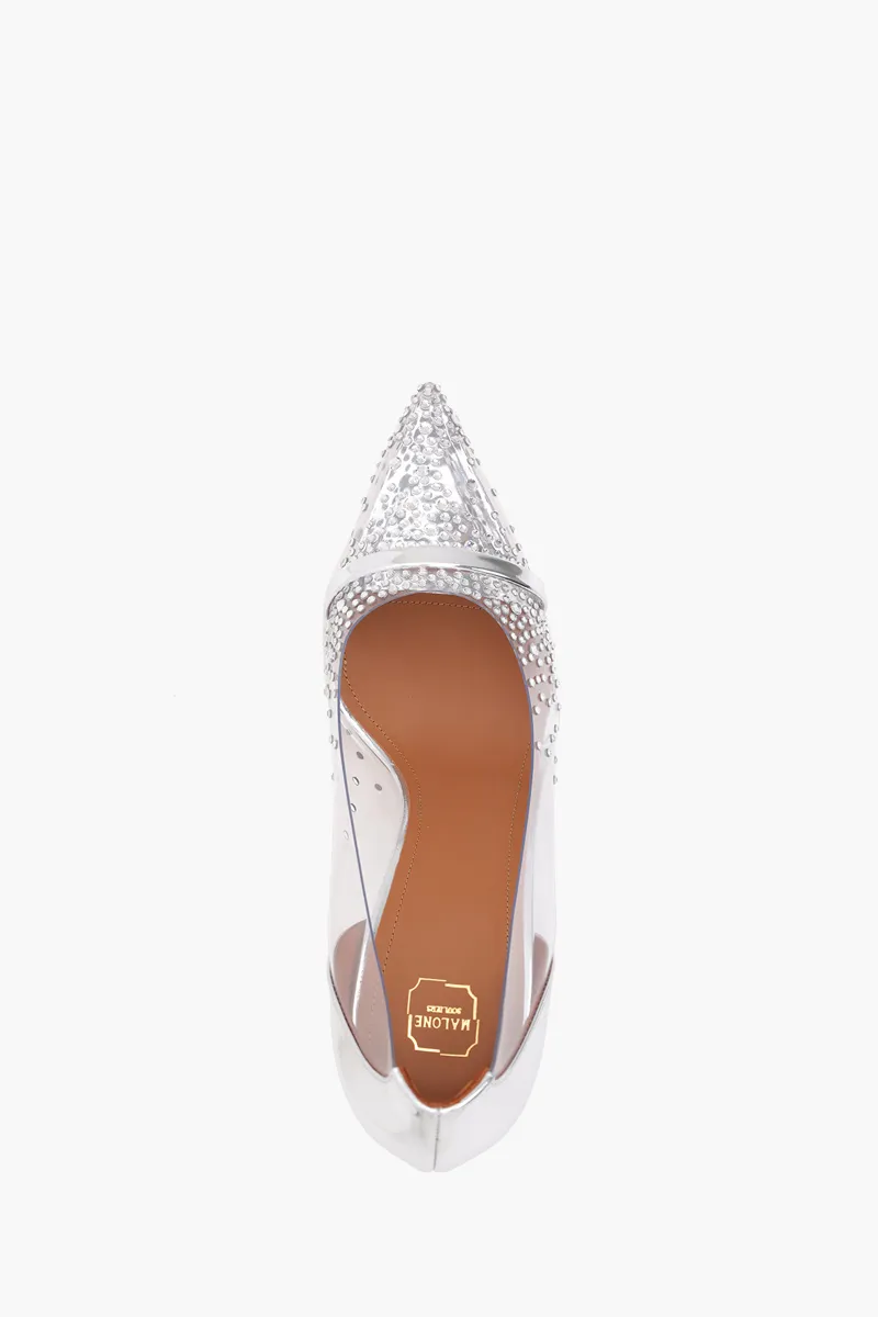 MALONE SOULIERS Joan PVC Heeled Pumps 90mm in Clear/Silver 3
