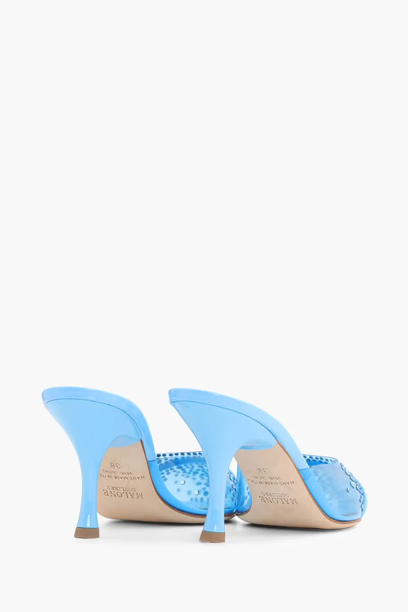 MALONE SOULIERS Joella Crystal Embellished Heeled Mules 70mm in Cyan/Cyan 2